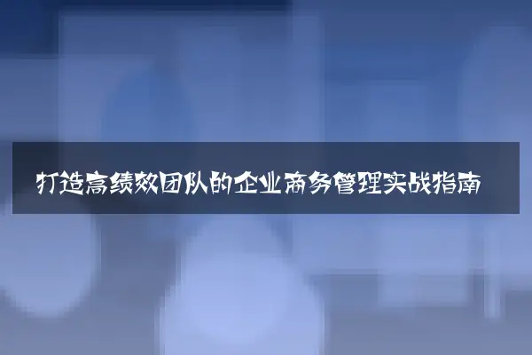 打造高绩效团队的企业商务管理实战指南